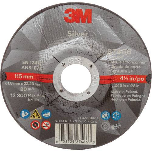 Silver Cut-Off Wheel, 4-1/2" x 0.045", 7/8" Arbor, Type 27, Ceramic, 13300 RPM Seaboard Timber Mart