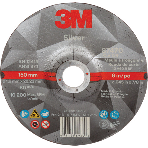 Meule &agrave; tronçonner Silver, 6" x 0,045", Arbre de 7/8", Type 27, C&eacute;ramique, 10 200 Tr/min Seaboard Timber Mart