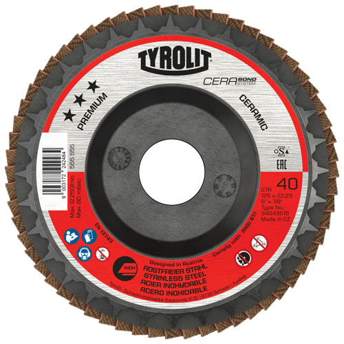 Cerabond Flap Disc, 5" x 7/8", Type 27, 40 Grit, Ceramic Seaboard Timber Mart