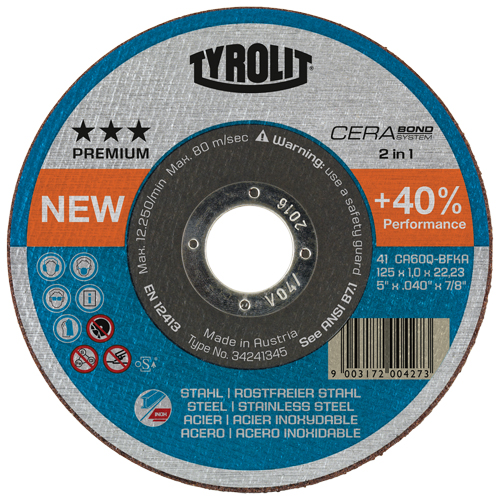 Cerabond Cutting Disc, 5" x 0.045", 7/8" Arbor, Type 1, Ceramic, 12250 RPM Seaboard Timber Mart