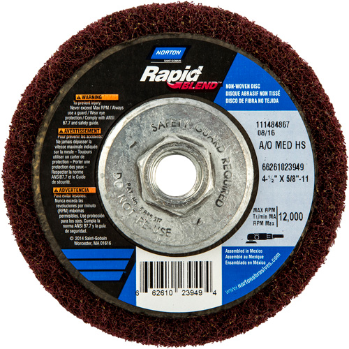 Rapid Blend Non-Woven Depressed Center Abrasive Disc, 4-1/2" Dia., 150-180 Grit, Aluminum Oxide Seaboard Timber Mart
