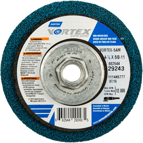 Vortex Rapid Blend Non-Woven Depressed Center Abrasive Disc, 4-1/2" Dia., 100-120 Grit, Aluminum Oxide Seaboard Timber Mart