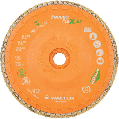 Enduro-Flex Alu Spin-On Flap Disc, 4-1/2" x 5/8"-11, Type 27, 40 Grit, Zirconia Alumina Seaboard Timber Mart