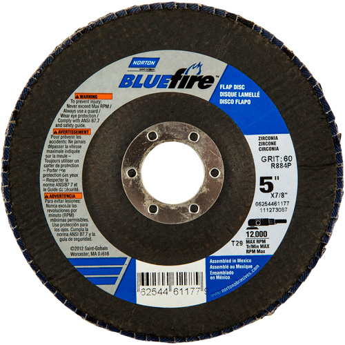 Disque &agrave; lamelles BlueFire, 5" x 7/8", Type 29, Grain 36, Alumine de zirconium Seaboard Timber Mart