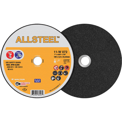 Meule &agrave; tronçonner AllSteel, 7" x 5/64", Arbre de 7/8", Type 1, Oxyde d'aluminium, 8500 Tr/min Seaboard Timber Mart