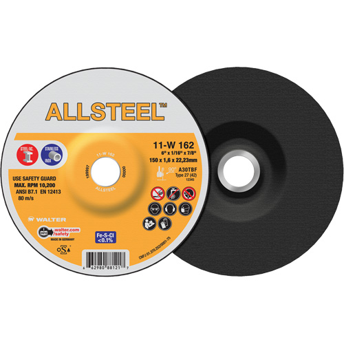 AllSteel Cut-Off Wheel, 6" x 1/16", 7/8" Arbor, Type 27, Aluminum Oxide, 10200 RPM Seaboard Timber Mart