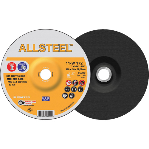 AllSteel Cut-Off Wheel, 7" x 5/64", 7/8" Arbor, Type 27, Aluminum Oxide, 8500 RPM Seaboard Timber Mart