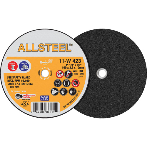 AllSteel Mini Cut-Off Wheel, 4" x 1/8", 3/8" Arbor, Type 1, Aluminum Oxide, 19100 RPM Seaboard Timber Mart