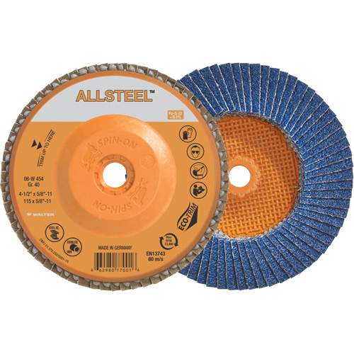 Disque &agrave; lamelles AllSteel, 4-1/2" x 5/8"-11, Type 27, Grain 40, Alumine de zirconium Seaboard Timber Mart
