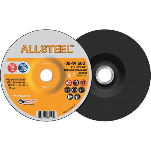 Meule AllSteel, 6" x 1/8", Arbre 7/8", Oxyde d'aluminium, Type 27 Seaboard Timber Mart