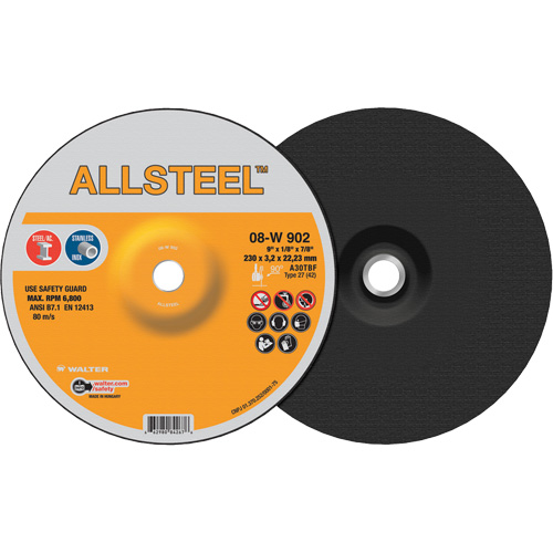 AllSteel Grinding Wheel, 9" x 1/8", 7/8" Arbor, Aluminum Oxide, Type 27 Seaboard Timber Mart