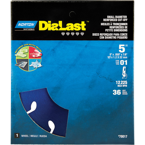 Dialast RightCut Cut-Off Wheel, 5" x 0.05", 7/8" Arbor, Type 01/41, Diamond, 12225 RPM Seaboard Timber Mart