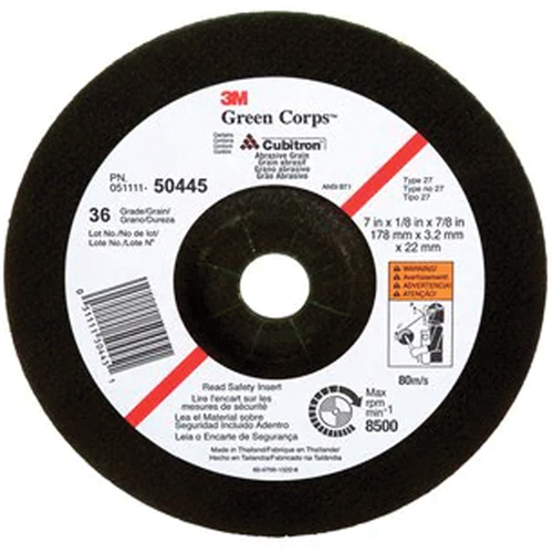 Green Corps Depressed Centre Wheel, 7" x 1/8", 7/8" Arbor, Ceramic, Type 27 Seaboard Timber Mart
