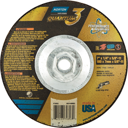 Meule soucoupes Quantum3 SG, 7" x 1/4", Arbre 5/8"-11, C&eacute;ramique d'alumine, Type 28 Seaboard Timber Mart
