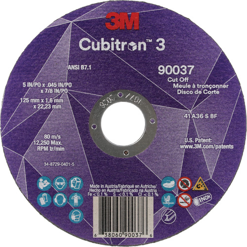 Meule &agrave; tronçonner Cubitron 3, 5" x 0,045", Arbre de 7/8", Type 1, C&eacute;ramique, 12250 Tr/min Seaboard Timber Mart