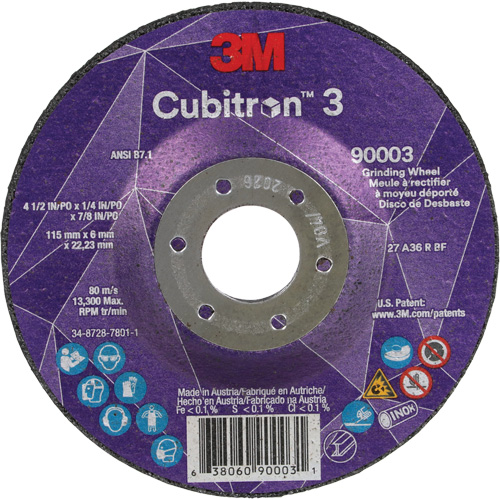 Cubitron 3 Depressed Centre Grinding Wheel, 4-1/2" x 1/4", 7/8" Arbor, Ceramic, Type T27 Seaboard Timber Mart