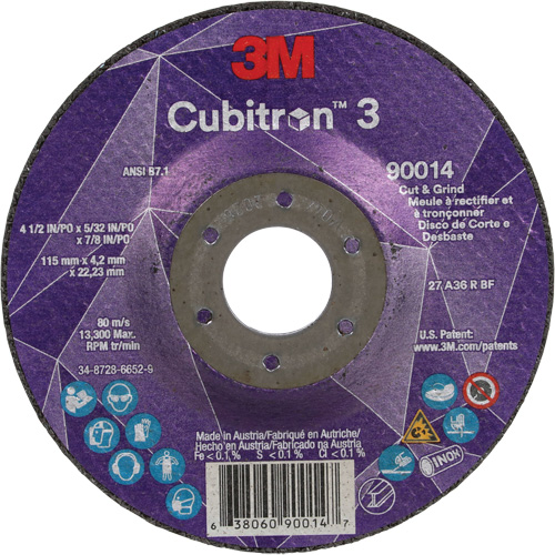 Cubitron 3 Cut & Grind Wheel, 4-1/2" x 5/32", 7/8" Arbor, Type T27, 36+ Grit, Ceramic Seaboard Timber Mart