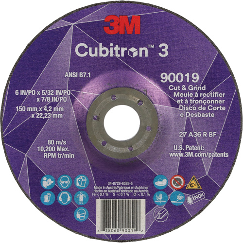 Cubitron 3 Cut & Grind Wheel, 6" x 5/32", 7/8" Arbor, Type T27, 36+ Grit, Ceramic Seaboard Timber Mart