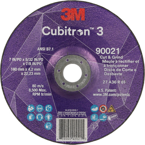 Cubitron 3 Cut & Grind Wheel, 7" x 5/32", 7/8" Arbor, Type T27, 36+ Grit, Ceramic Seaboard Timber Mart