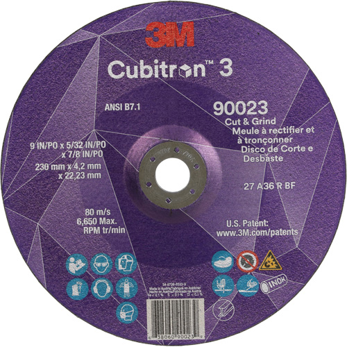 Meule &agrave; couper & tronçonner Cubitron 3, 9" x 5/32", Arbre de 7/8", Type T27, Grain de 36+, C&eacute;ramique Seaboard Timber Mart