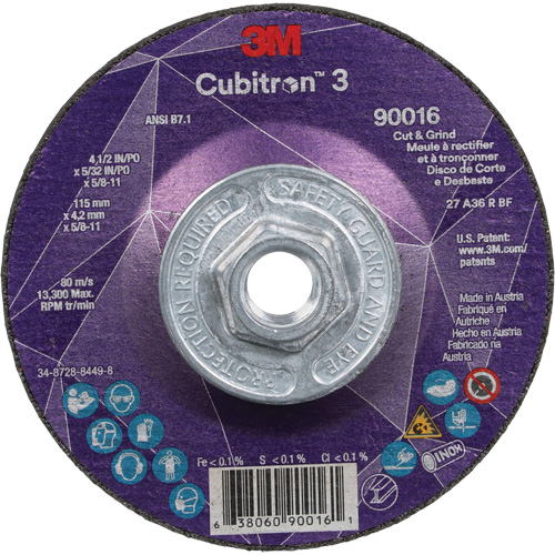 Cubitron 3 Cut & Grind Wheel, 4-1/2" x 5/32", 5/8"-11 Arbor, Type T27, 36+ Grit, Ceramic Seaboard Timber Mart