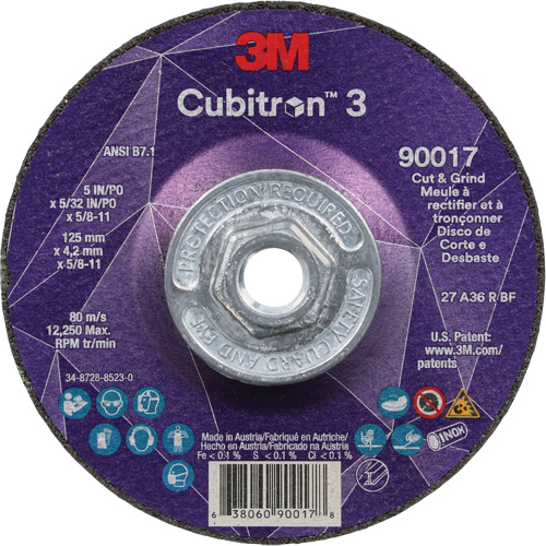 Cubitron 3 Cut & Grind Wheel, 5" x 5/32", 5/8"-11 Arbor, Type T27, 36+ Grit, Ceramic Seaboard Timber Mart