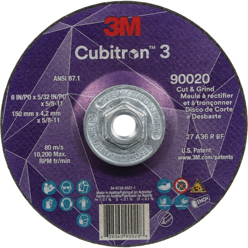 Meule &agrave; couper & tronçonner Cubitron 3, 6" x 5/32", Arbre de 5/8"-11, Type T27, Grain de 36+, C&eacute;ramique Seaboard Timber Mart