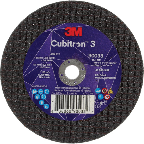 Meule &agrave; tronçonner Cubitron 3, 4" x 0,035", Arbre de 3/8", Type T1, C&eacute;ramique, 21000 Tr/min Seaboard Timber Mart