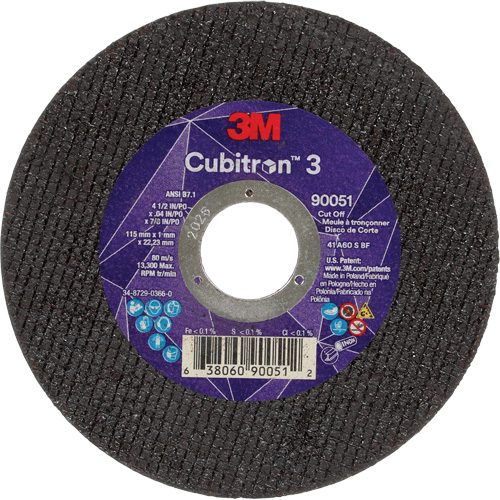 Meule &agrave; tronçonner Cubitron 3, 4-1/2" x 0,04", Arbre de 7/8", Type T1, C&eacute;ramique, 13 300 Tr/min Seaboard Timber Mart