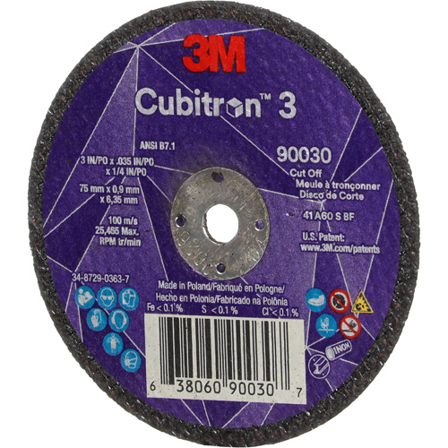Meule &agrave; tronçonner Cubitron 3, 3" x 0,035", Arbre de 1/4", Type T1, C&eacute;ramique, 21000 Tr/min Seaboard Timber Mart