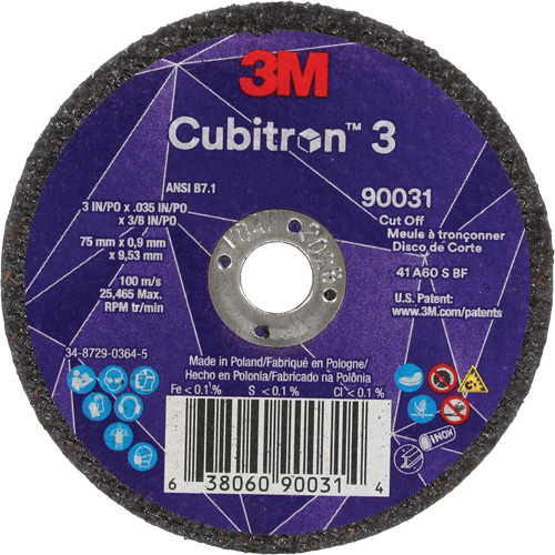 Meule &agrave; tronçonner Cubitron 3, 3" x 0,035", Arbre de 3/8", Type T1, C&eacute;ramique, 21000 Tr/min Seaboard Timber Mart