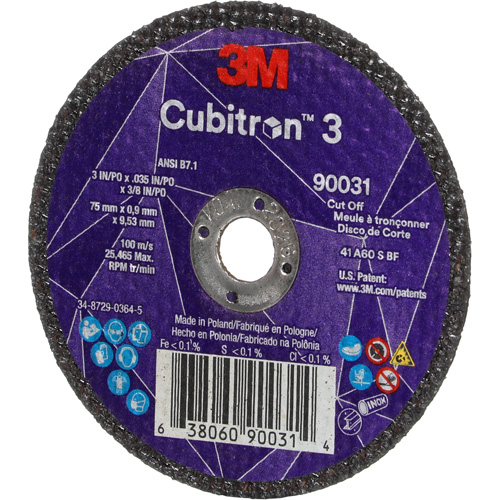 Meule &agrave; tronçonner Cubitron 3, 3" x 0,035", Arbre de 3/8", Type T1, C&eacute;ramique, 21000 Tr/min Seaboard Timber Mart