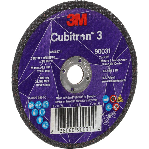 Meule &agrave; tronçonner Cubitron 3, 3" x 0,035", Arbre de 3/8", Type T1, C&eacute;ramique, 21000 Tr/min Seaboard Timber Mart