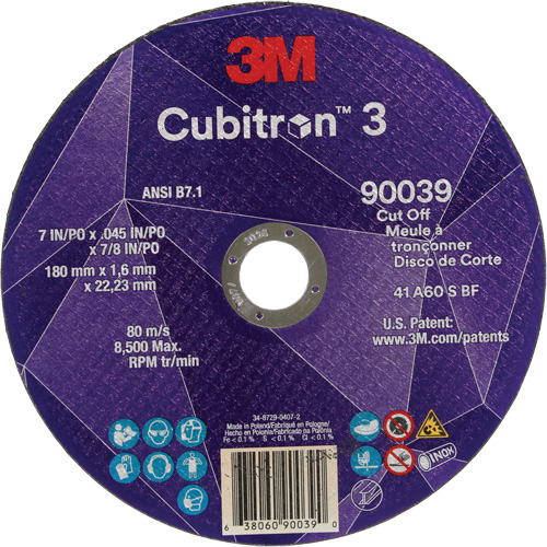 Cubitron 3 Cut-Off Wheel, 7" x 0.09", 7/8" Arbor, Type T27, Ceramic, 8500 RPM Seaboard Timber Mart