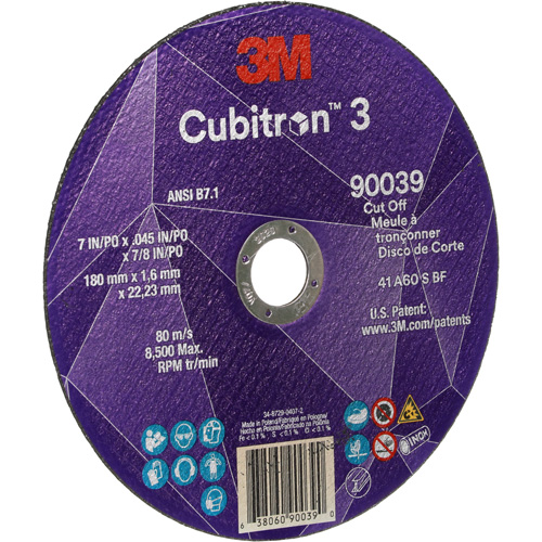 Cubitron 3 Cut-Off Wheel, 7" x 0.09", 7/8" Arbor, Type T27, Ceramic, 8500 RPM Seaboard Timber Mart