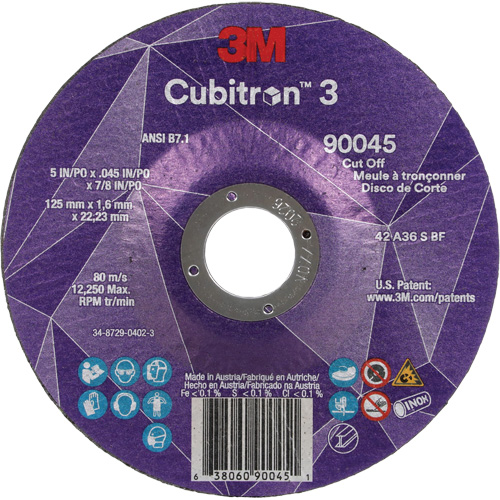 Cubitron 3 Cut-Off Wheel, 5" x 0.045", 7/8" Arbor, Type T27, Ceramic, 12250 RPM Seaboard Timber Mart