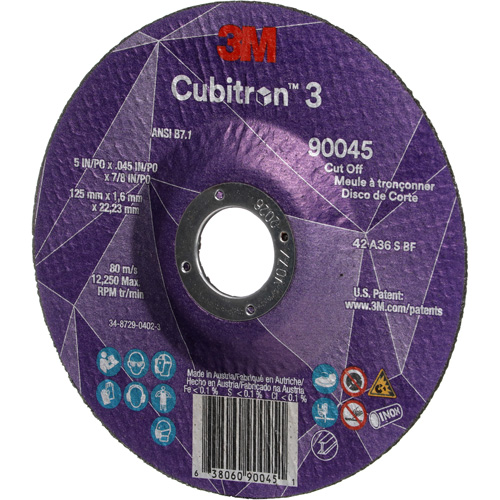 Cubitron 3 Cut-Off Wheel, 5" x 0.045", 7/8" Arbor, Type T27, Ceramic, 12250 RPM Seaboard Timber Mart