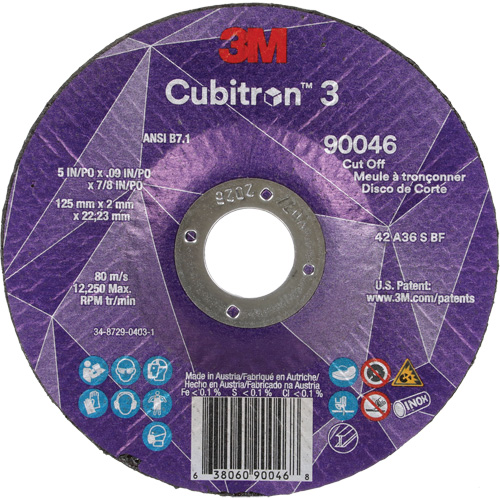 Cubitron 3 Cut-Off Wheel, 5" x 0.09", 7/8" Arbor, Type T27, Ceramic, 12250 RPM Seaboard Timber Mart