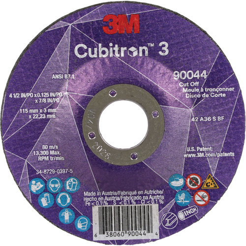 Meule &agrave; tronçonner Cubitron 3, 4-1/2" x 1/8", Arbre de 7/8", Type T27, C&eacute;ramique, 13 300 Tr/min Seaboard Timber Mart