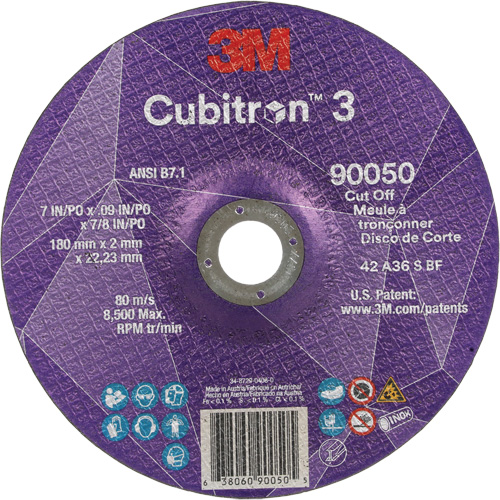 Meule &agrave; tronçonner Cubitron 3, 7" x 0,09", Arbre de 7/8", Type T27, C&eacute;ramique, 8500 Tr/min Seaboard Timber Mart