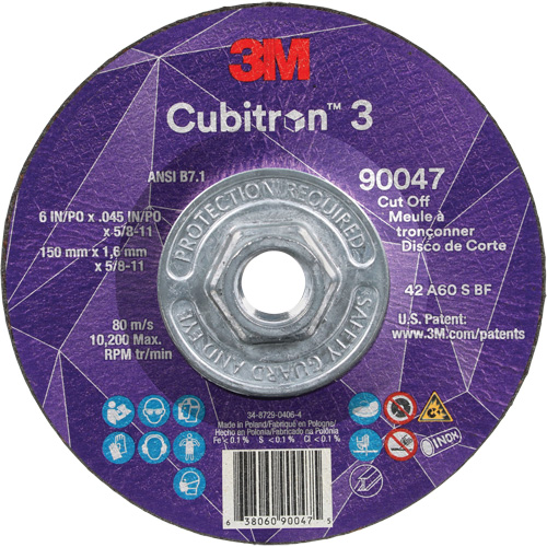Cubitron 3 Cut-Off Wheel, 6" x 0.045", 5/8"-11 Arbor, Type T27, Ceramic, 10200 RPM Seaboard Timber Mart