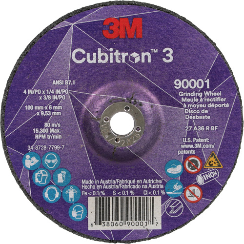Meule a moyeu d&eacute;port&eacute; Cubitron 3, 4" x 1/4", Arbre 3/8", C&eacute;ramique, Type T27 Seaboard Timber Mart