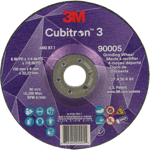 Cubitron 3 Depressed Centre Grinding Wheel, 6" x 1/4", 7/8" Arbor, Ceramic, Type T27 Seaboard Timber Mart