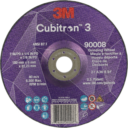 Cubitron 3 Depressed Centre Grinding Wheel, 7" x 1/4", 7/8" Arbor, Ceramic, Type T27 Seaboard Timber Mart