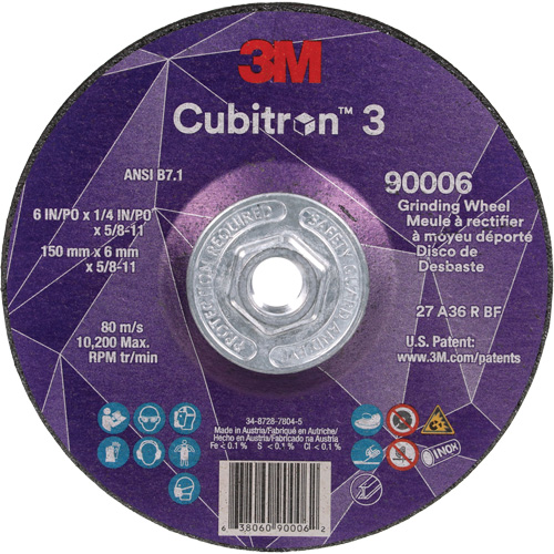 Cubitron 3 meule a moyeu d&eacute;port&eacute;, 6" x 0,25", Arbre 5/8"-11, C&eacute;ramique, Type T27 Seaboard Timber Mart