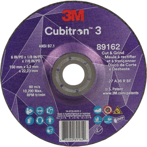 Cubitron 3 Cut and Grind Wheel, 6" x 1/8", 7/8" Arbor, Type 27, 36 Grit, Ceramic Seaboard Timber Mart