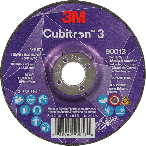 Cubitron 3 Cut & Grind Wheel, 4" x 39/250", 5/8" Arbor, Type 27, 36 Grit, Ceramic Seaboard Timber Mart