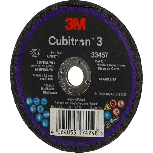 Cubitron 3 Cut-Off Wheel, 3" x 0.063", 3/8" Arbor, Ceramic Seaboard Timber Mart