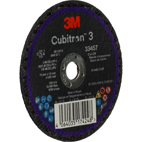 Cubitron 3 Cut-Off Wheel, 3" x 0.063", 3/8" Arbor, Ceramic Seaboard Timber Mart