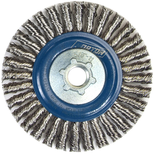 Brosse &agrave; fils nou&eacute;s pour cordons de soudure pour meuleuse angulaire, Dia. 4", Fils 0,02", Arbre 5/8"-11, Acier inoxydable Seaboard Timber Mart